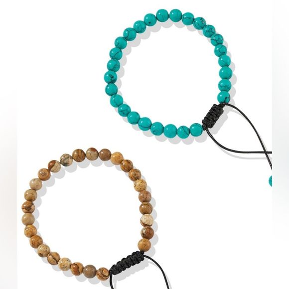 NWT UNISEX SEMI-PRECIOUS BEADED ADJUSTABLE TO FIT STRING SLATER TURQUOISE MENS - Picture 2 of 7